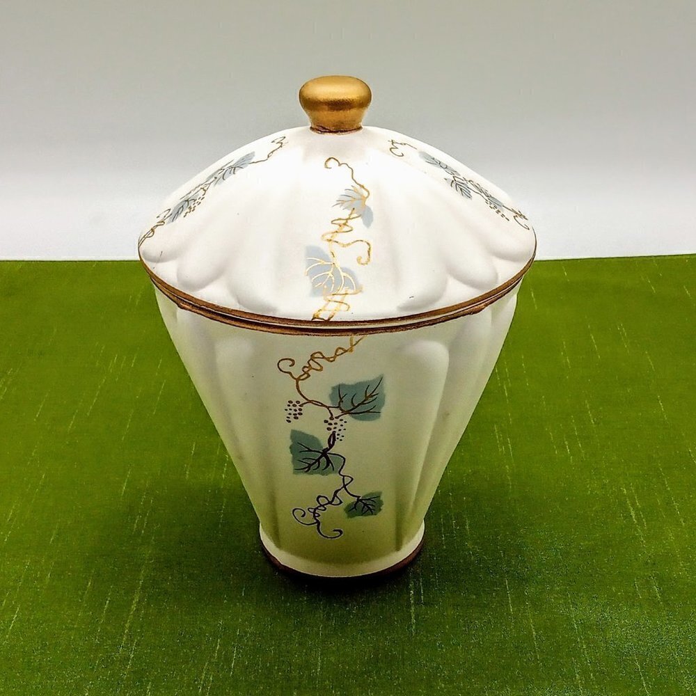 Hand-Painted Bisque White Slate Blue Matte Gold Covered Porcelain Jar